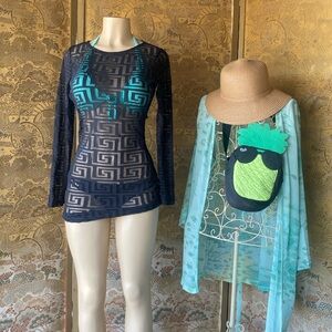 Fashion Nova Navy and Teal Swim Coverup